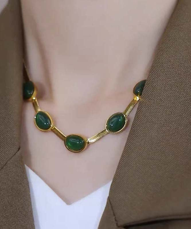Vogue Green Stainless Steel Alloy Emerald Gratuated Bead Necklace
