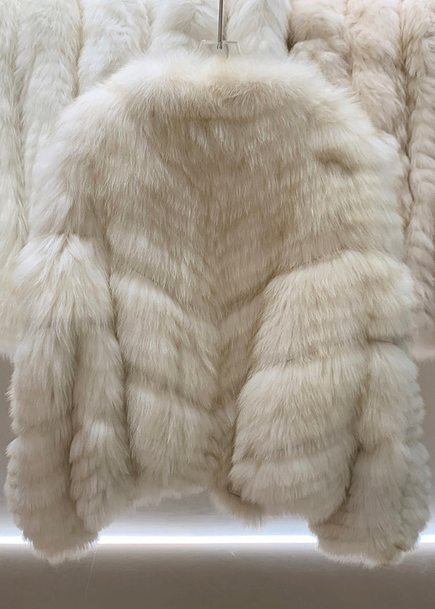 Vogue Khaki V Neck Leather And Fur Coats Winter