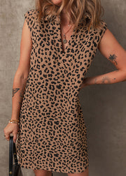 Vogue Leopard Print Patchwork Mid Dress Sleeveless