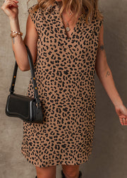 Vogue Leopard Print Patchwork Mid Dress Sleeveless