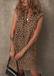 Vogue Leopard Print Patchwork Mid Dress Sleeveless