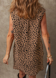 Vogue Leopard Print Patchwork Mid Dress Sleeveless
