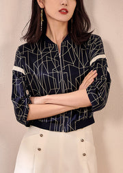Vogue Navy O-Neck Plaid Zippered Coat Fall