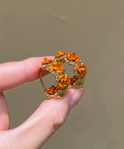 Vogue Orange Copper Alloy Zircon Rose Hoop Earrings