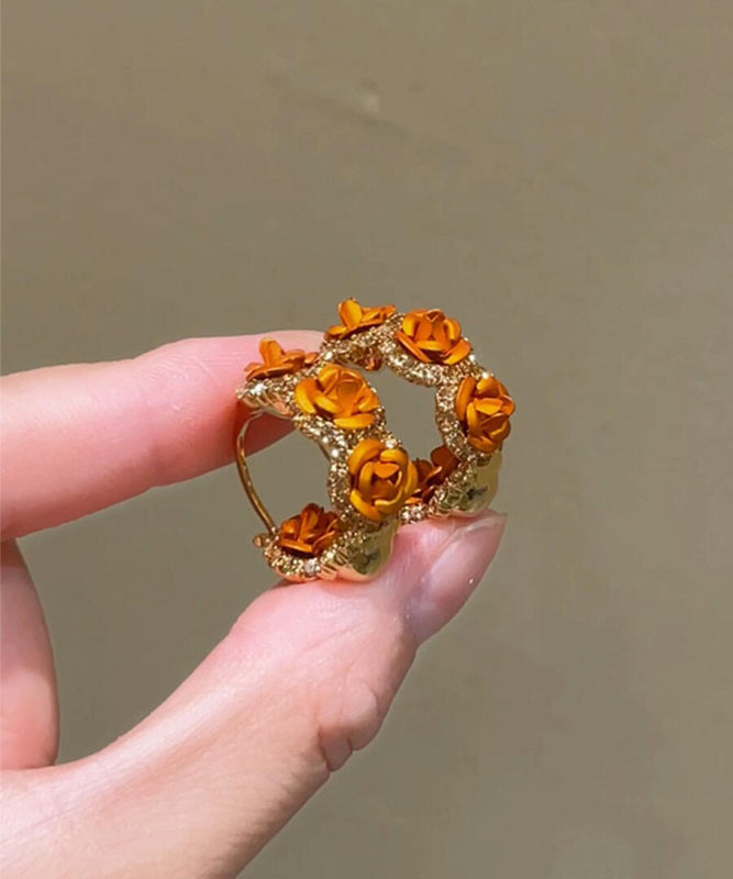 Vogue Orange Copper Alloy Zircon Rose Hoop Earrings