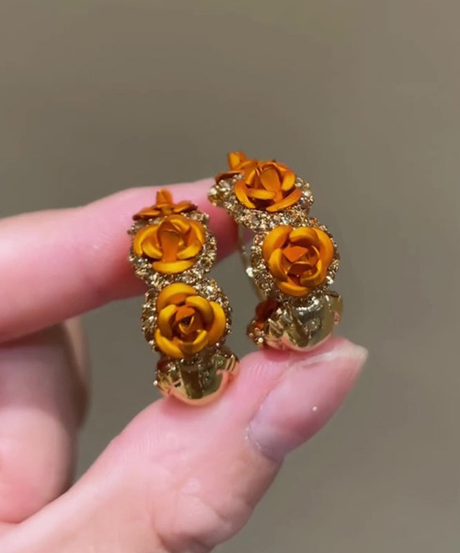 Vogue Orange Copper Alloy Zircon Rose Hoop Earrings