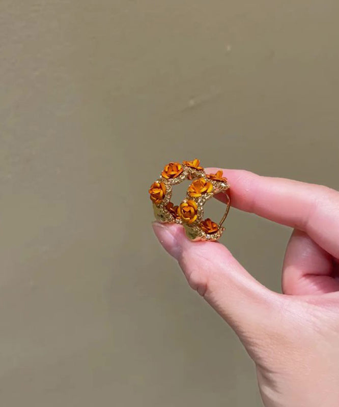 Vogue Orange Copper Alloy Zircon Rose Hoop Earrings