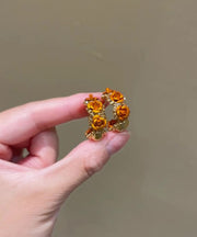 Vogue Orange Copper Alloy Zircon Rose Hoop Earrings