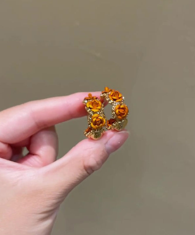 Vogue Orange Copper Alloy Zircon Rose Hoop Earrings