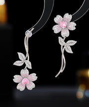 Vogue Pink Copper Zircon Cherry Blossom Stud Earrings
