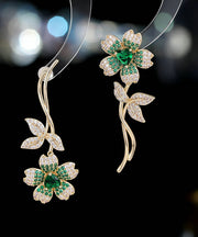 Vogue Pink Copper Zircon Cherry Blossom Stud Earrings