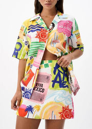 Vogue Print Shirts And Skirts Two Pieces Set Summer