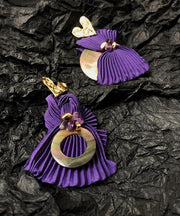 Vogue Purple Alloy Crystal Shell Asymmetrical Wrinkled Stud Earrings