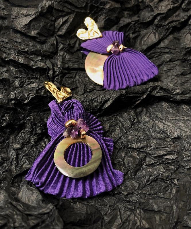 Vogue Purple Alloy Crystal Shell Asymmetrical Wrinkled Stud Earrings