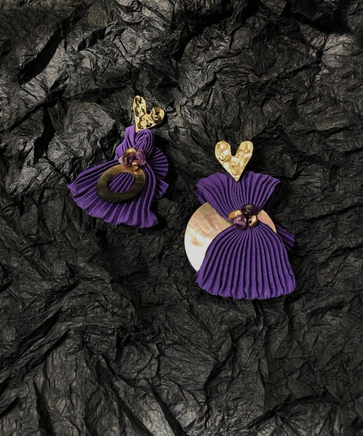 Vogue Purple Alloy Crystal Shell Asymmetrical Wrinkled Stud Earrings
