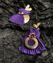 Vogue Purple Alloy Crystal Shell Asymmetrical Wrinkled Stud Earrings