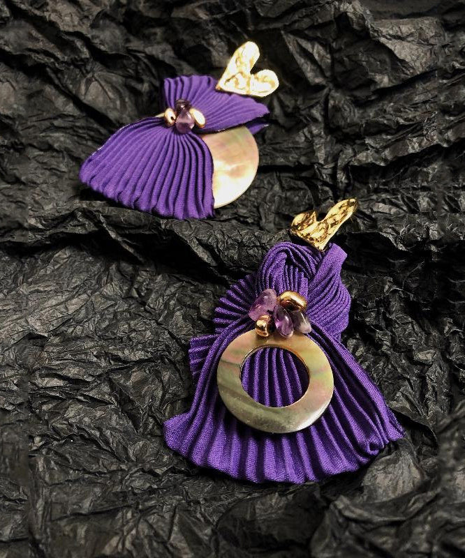 Vogue Purple Alloy Crystal Shell Asymmetrical Wrinkled Stud Earrings