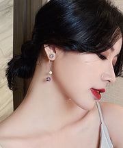 Vogue Purple Sterling Silver Overgild Zircon Pearl Tassel Drop Earrings