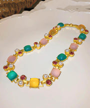 Vogue Rainbow Copper Zircon Pearl Square Princess Necklace