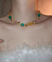 Vogue Rainbow Copper Zircon Pearl Square Princess Necklace