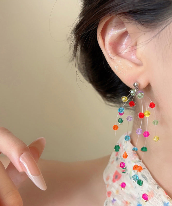 Vogue Rainbow Weave Crystal Tassel Necklace And Drop Earrings Two-Piece Set