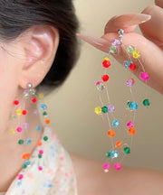 Vogue Rainbow Weave Crystal Tassel Necklace And Drop Earrings Two-Piece Set