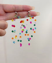 Vogue Rainbow Weave Crystal Tassel Necklace And Drop Earrings Two-Piece Set