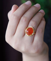Vogue Red 14K Gold Zircon Agate Rings
