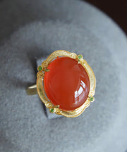 Vogue Red 14K Gold Zircon Agate Rings