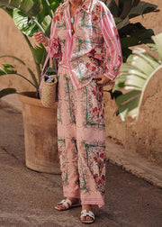 Vogue Red Peter Pan Collar Shirts And Wide Leg Pants Two Pieces Set Fall