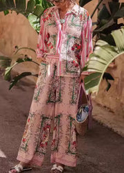 Vogue Red Peter Pan Collar Shirts And Wide Leg Pants Two Pieces Set Fall