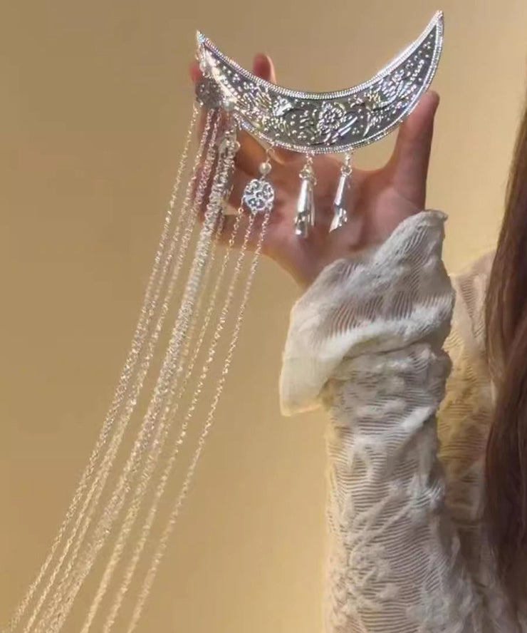 Vogue Silk Alloy Crescent Moon Tassel Hairpin