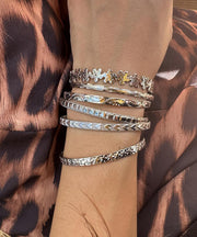 Vogue Silk Sterling Silver Love Floral Bangle Six-Piece Set