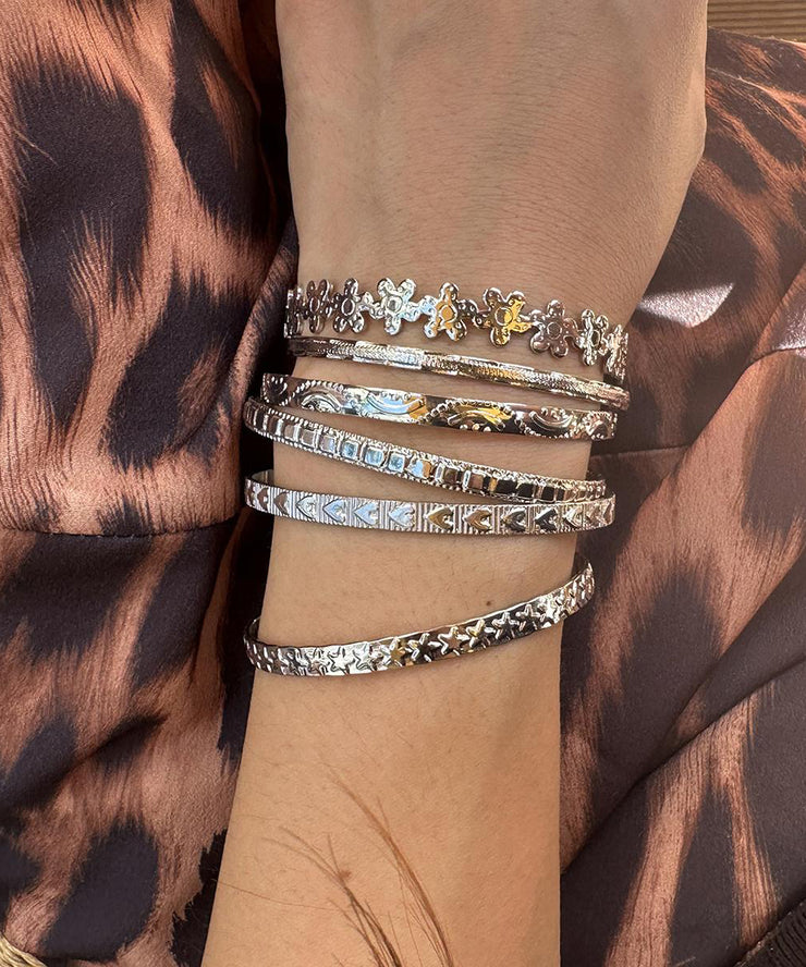Vogue Silk Sterling Silver Love Floral Bangle Six-Piece Set