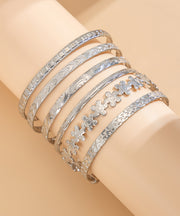 Vogue Silk Sterling Silver Love Floral Bangle Six-Piece Set