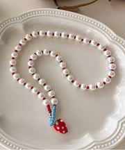 Vogue White Woven Resin Pearl Strawberry Pendant Necklace
