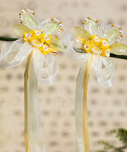 Vogue Yellow Chiffon Ribbon Pearl Colored Glaze Osmanthus Kids A Pair Hairpin