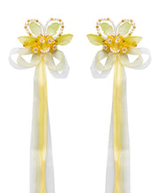 Vogue Yellow Chiffon Ribbon Pearl Colored Glaze Osmanthus Kids A Pair Hairpin