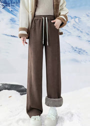Warm Coffee Pockets Elastic Waist Teddy Warm Fleece Pants Winter