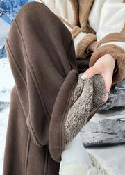 Warm Coffee Pockets Elastic Waist Teddy Warm Fleece Pants Winter