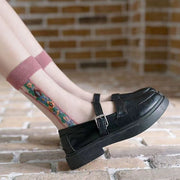 Boutique Floral Jacquard Sheer Mesh socks Mid Calf Socks
