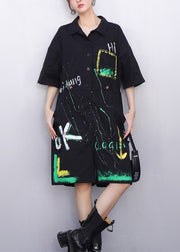 Whimsical Black Pockets Drawstring Cotton Jumpsuit Summer
