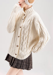 White Button Cozy Knit Winter Coats Stand Collar
