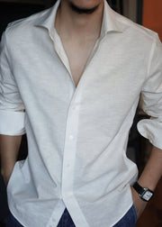 White Button Loose Linen Fall Men Shirts Peter Pan Collar