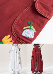 White Button Pockets High Waist Denim Pants Floral