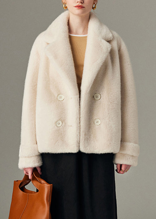 White Button Pockets Mink Hair Winter Coats Notched