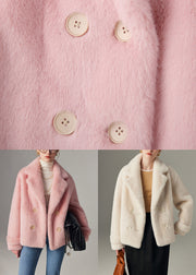 White Button Pockets Mink Hair Winter Coats Notched