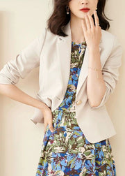 White Button Pockets Spandex Coat Peter Pan Collar