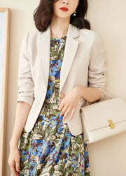 White Button Pockets Spandex Coat Peter Pan Collar