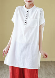 White Button Solid Cotton Summer T Shirt O Neck